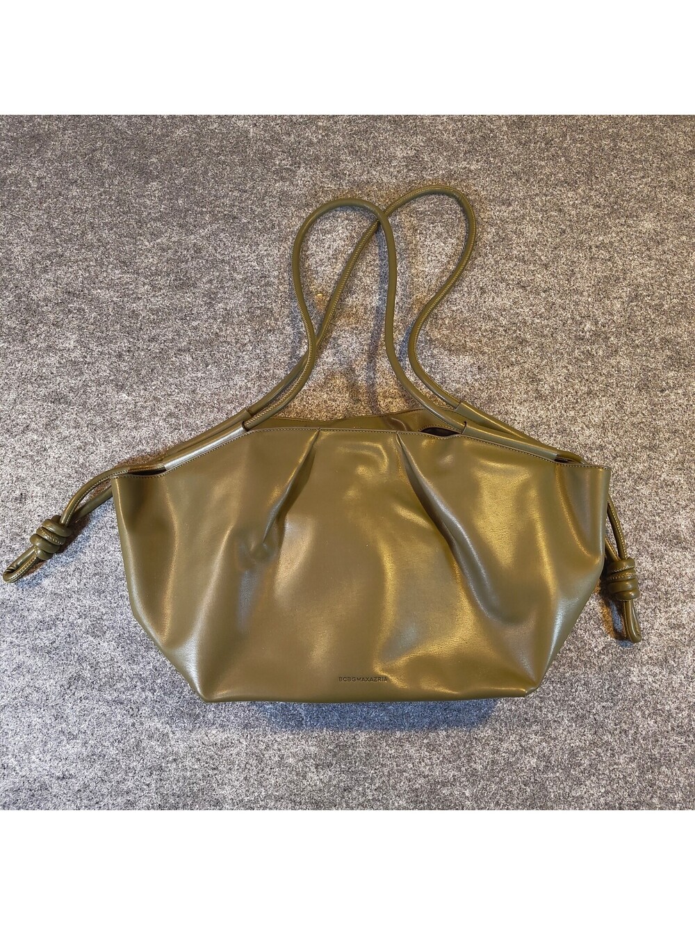 BCBGMAXAZRIA Olive Green Slouchy Tote Shoulder Bag Pleated Drawstring Purse